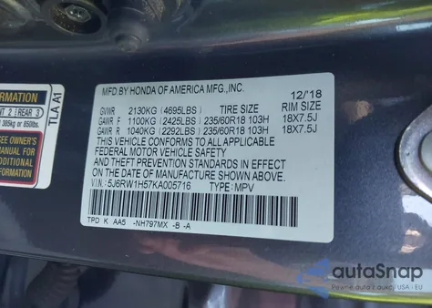 2019 Honda Cr-V Ex from USA, damaged, VIN 5J6RW1H57KA005716